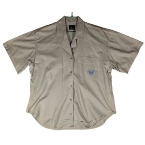 Vtg Lizsport Liz Claiborne Women's Khaki Tan Cotton Button Up Camp Shirt Size M